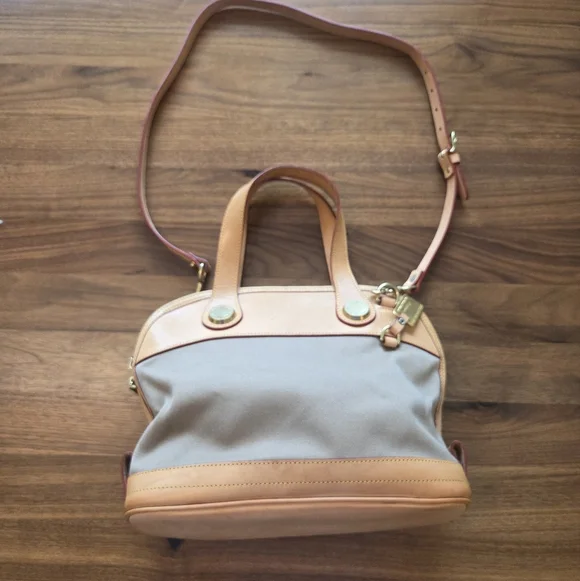 Vintage Dooney & Bourke USA Cabriolet Dome Satchel Taupe Canvas Brass Hardware - Picture 6 of 16